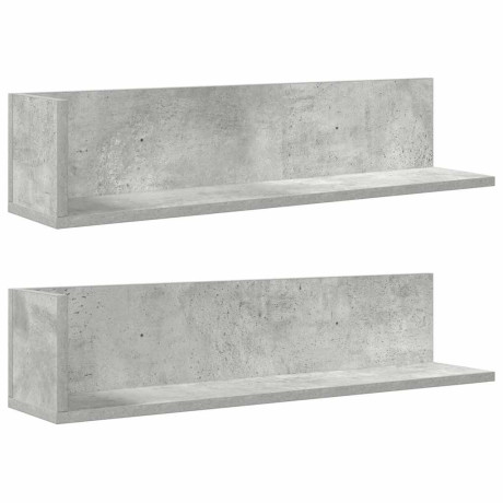 vidaXL Wandschappen 2 st 75x16,5x16,5 cm bewerkt hout betongrijs afbeelding2 - 1