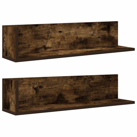 vidaXL Wandschappen 2 st 75x16,5x16,5 cm bewerkt hout gerookt eiken afbeelding2 - 1