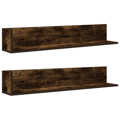 vidaXL Wandschappen 2 st 100x16,5x16,5 cm bewerkt hout gerookt eiken afbeelding2 - 1
