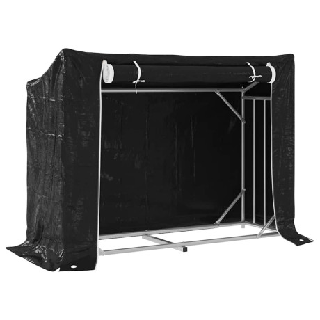 vidaXL Haardhoutrek met regenhoes 151x60,5x110,5 cm staal afbeelding2 - 1