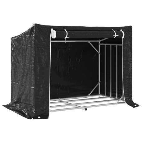 vidaXL Haardhoutrek met regenhoes 151x80,5x110,5 cm staal afbeelding2 - 1