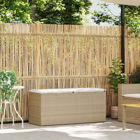 vidaXL Tuinbank met kussen 110x40x44 cm poly rattan beige afbeelding2 - 1