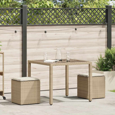 vidaXL Tuinkrukken met kussens 2 st 40x40x43 cm poly rattan beige afbeelding2 - 1