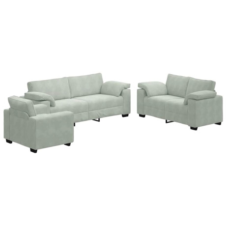 vidaXL 3-delige Loungeset met kussens fluweel lichtgrijs afbeelding2 - 1