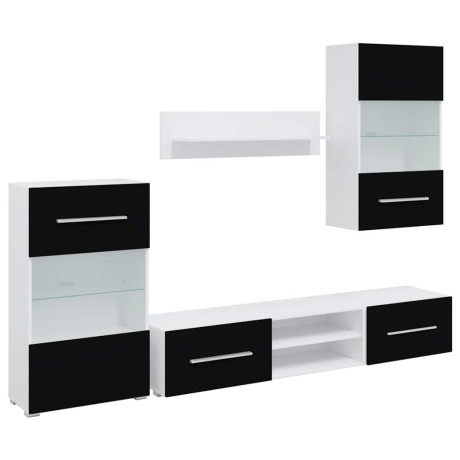 vidaXL 5-delige Tv-meubels met LED-verlichting bewerkt hout matzwart afbeelding2 - 1