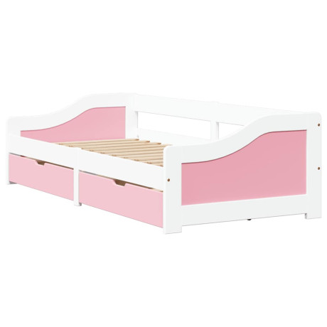 vidaXL Slaapbank met 2 lades zonder matras IRUN 90x200 cm wit en roze afbeelding2 - 1