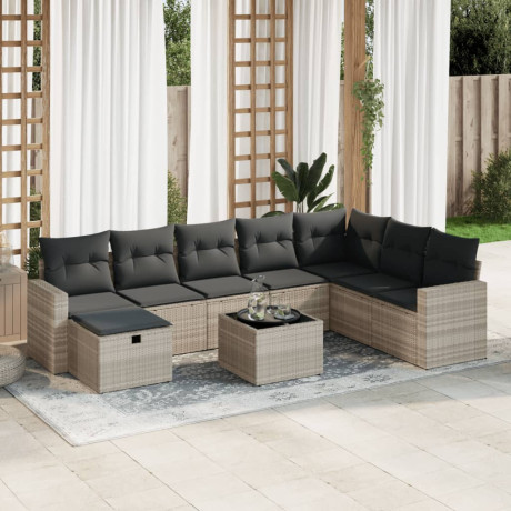 vidaXL 9-delige Loungeset met kussens poly rattan lichtgrijs afbeelding2 - 1