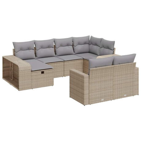 vidaXL 10-delige Loungeset met kussens poly rattan beige afbeelding2 - 1