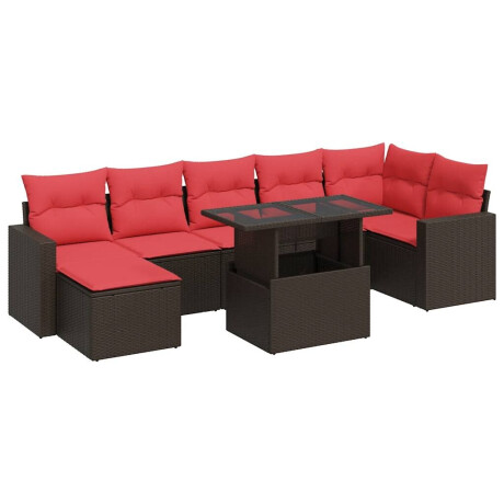 vidaXL 8-delige tuinbankset met kussens, bruin polyrotan en acacia afbeelding2 - 1