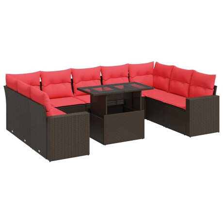 vidaXL 10-delige tuinbankset met kussens, bruin polyrotan en acacia afbeelding2 - 1
