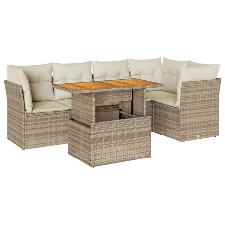 vidaXL 6-delige Loungeset met kussens poly rattan beige afbeelding2 - 1