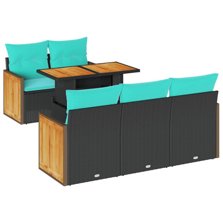 vidaXL 6-delige tuinbankset met kussens, zwart polyrotan en acacia afbeelding2 - 1