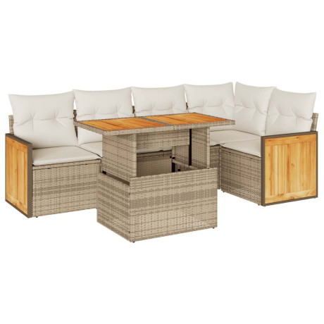 vidaXL 6-delige Loungeset met kussens poly rattan acacia beige afbeelding2 - 1