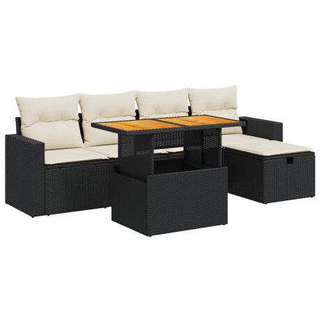 vidaXL 6-delige Loungeset met kussens poly rattan acacia zwart afbeelding2 - 1