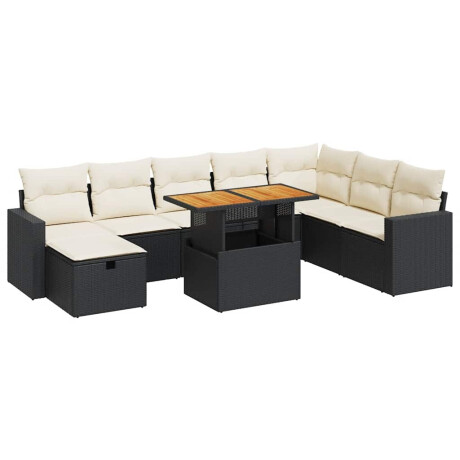 vidaXL 9-delige Loungeset met kussens poly rattan acacia zwart afbeelding2 - 1