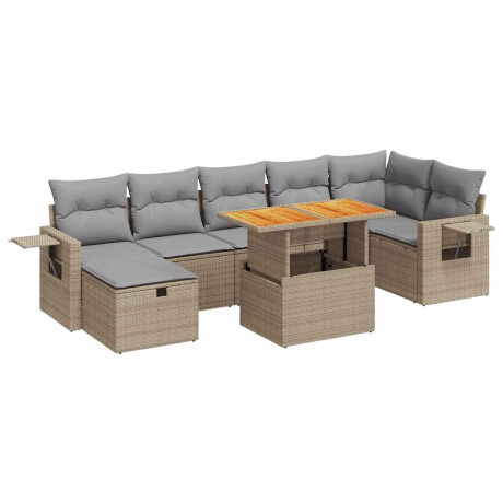 vidaXL 5-delige Loungeset met kussens poly rattan en acaciahout beige afbeelding2 - 1