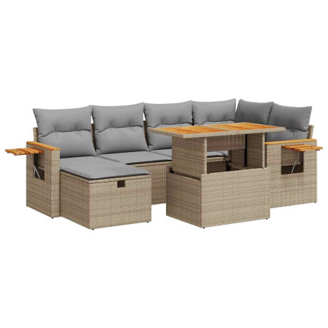 vidaXL 8-delige Loungeset met kussens poly rattan beige afbeelding2 - 1