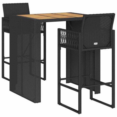 vidaXL 3-delige Tuinbarset zonder kussens poly rattan acacia zwart afbeelding2 - 1