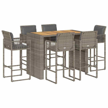 vidaXL 7-delige Tuinbarset met kussens poly rattan acacia grijs afbeelding2 - 1