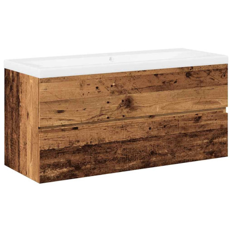 vidaXL Wastafelkast met ingebouwde wastafel 101x39,5x49 cm oud hout afbeelding2 - 1