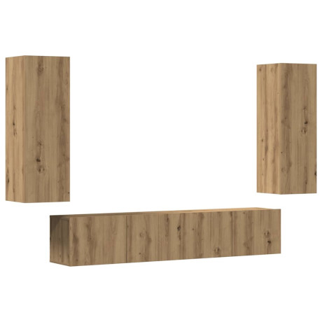 vidaXL Tv-wandkasten 4 st bewerkt hout artisanaal eikenkleurig afbeelding2 - 1