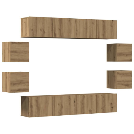 vidaXL 8-delig Tv-meubelset wandmontage bewerkt hout artisanaal eiken afbeelding2 - 1