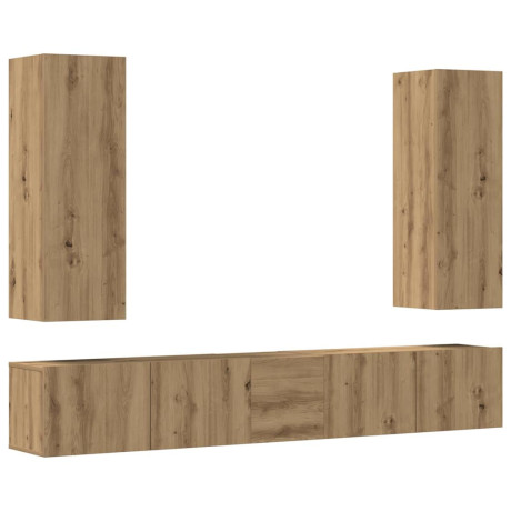 vidaXL Tv-wandkasten 5 st bewerkt hout artisanaal eikenkleurig afbeelding2 - 1