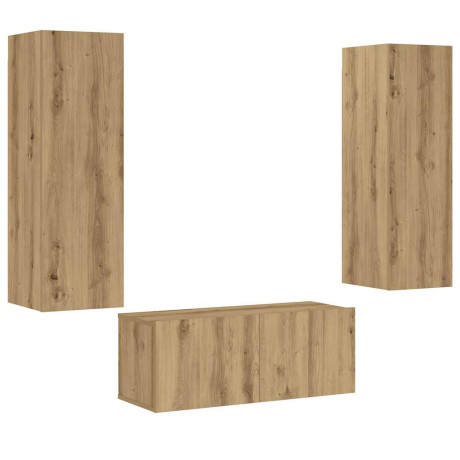 vidaXL Tv-wandkasten 3 st bewerkt hout artisanaal eikenkleurig afbeelding2 - 1
