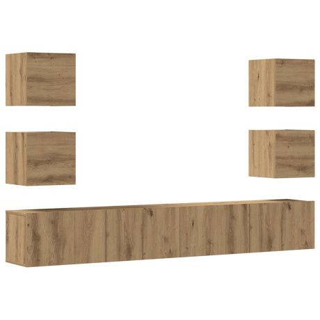 vidaXL Tv-wandkasten 6 st bewerkt hout artisanaal eikenkleurig afbeelding2 - 1