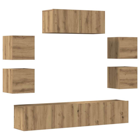 vidaXL 7-delig Tv-meubelset wandmontage bewerkt hout artisanaal eiken afbeelding2 - 1