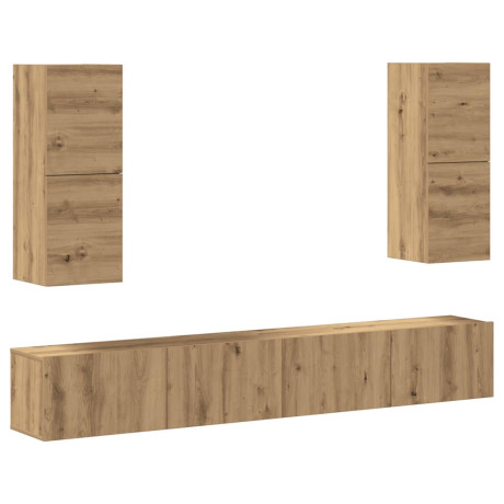 vidaXL 4-delig Tv-meubelset wandmontage bewerkt hout artisanaal eiken afbeelding2 - 1