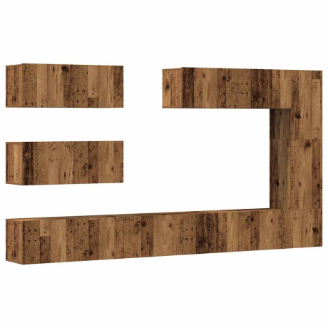 vidaXL 7-delig Tv-meubelset wandmontage bewerkt hout oud houtkleurig afbeelding2 - 1