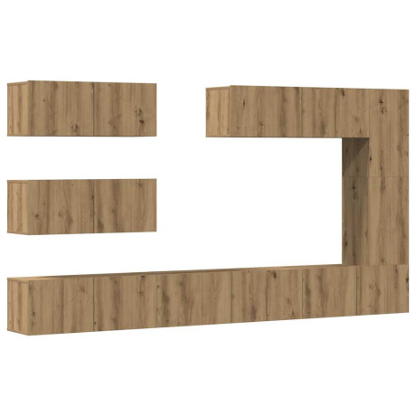 vidaXL 7-delig Tv-meubelset wandmontage bewerkt hout artisanaal eiken afbeelding2 - 1