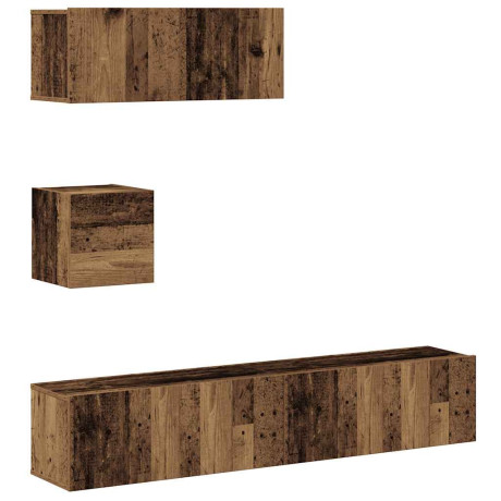 vidaXL 4-delig Tv-meubelset wandmontage bewerkt hout oud houtkleurig afbeelding2 - 1