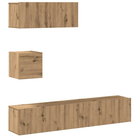 vidaXL 4-delig Tv-meubelset wandmontage bewerkt hout artisanaal eiken afbeelding2 - 1