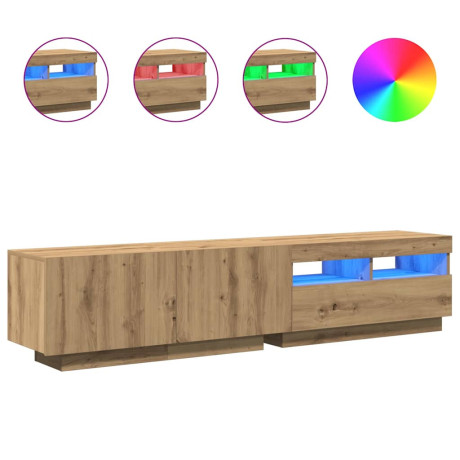 vidaXL Tv-meubel met LED 180x35x40 cm bewerkt hout artisanaal eiken afbeelding2 - 1