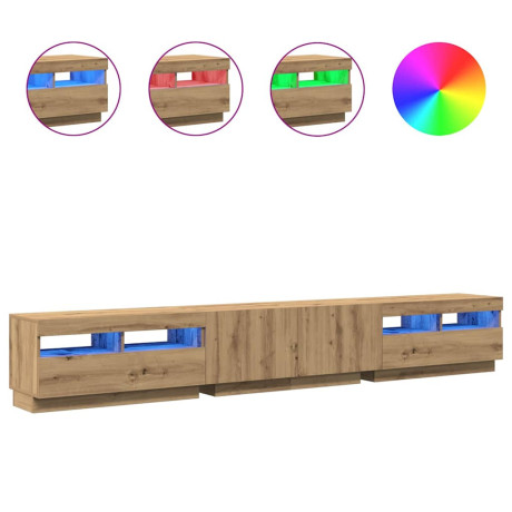 vidaXL Tv-meubel met LED 260x35x40 cm bewerkt hout artisanaal eiken afbeelding2 - 1
