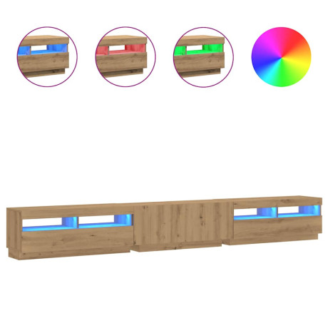 vidaXL Tv-meubel met LED 300x35x40 cm bewerkt hout artisanaal eiken afbeelding2 - 1