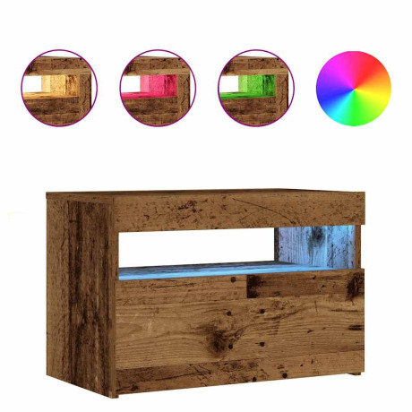 vidaXL Nachtkastje met LED 60x35x40 cm bewerkt hout oud hout afbeelding2 - 1
