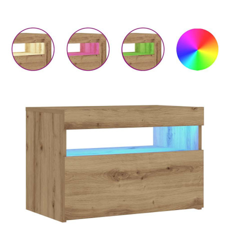 vidaXL Nachtkastje met LED 60x35x40 cm bewerkt hout artisanaal eiken afbeelding2 - 1
