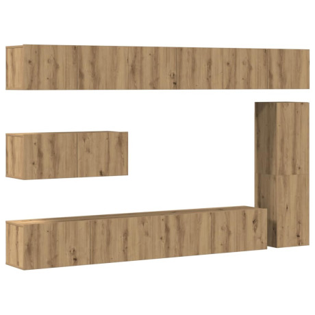 vidaXL 7-delig Tv-meubelset wandmontage bewerkt hout artisanaal eiken afbeelding2 - 1