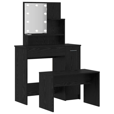 vidaXL Toilettafel Set Zwart eiken 86.5 x 35 x 136 cm Bewerkt hout afbeelding2 - 1