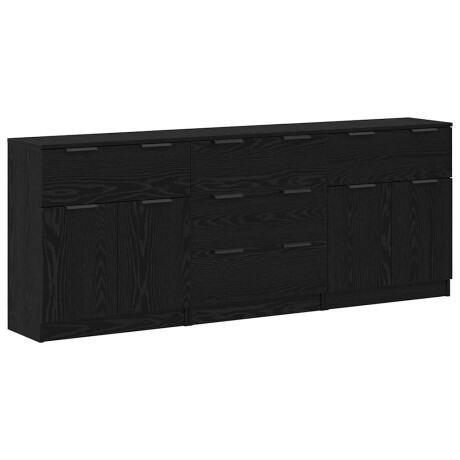 vidaXL Dressoir 3 pcs Zwart Eiken 181 x 30 x 70 cm Bewerkt hout afbeelding2 - 1