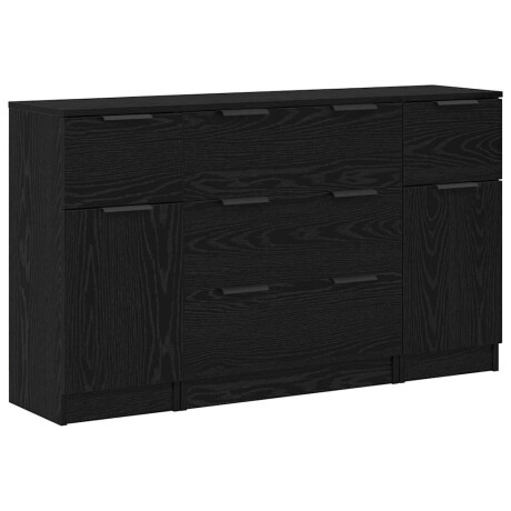 vidaXL Dressoir met lade 3 pcs Zwart Eiken Bewerkt hout afbeelding2 - 1