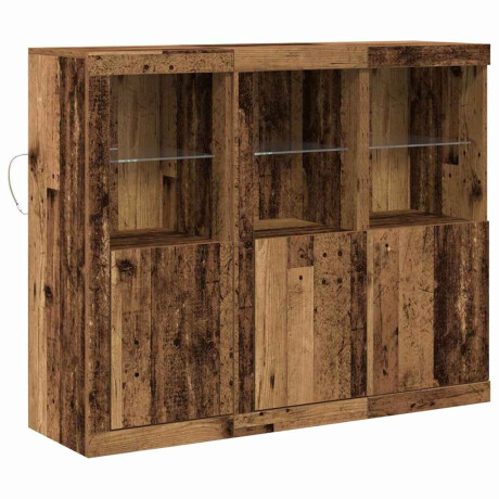vidaXL LED Sideboard 3 pcs Oudhout 123 x 37 x 100 cm Bewerkt hout afbeelding2 - 1