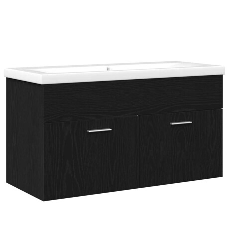 vidaXL Badkamerkast Zwart Eiken 90 x 38,5 x 46 cm Bewerkt hout afbeelding2 - 1