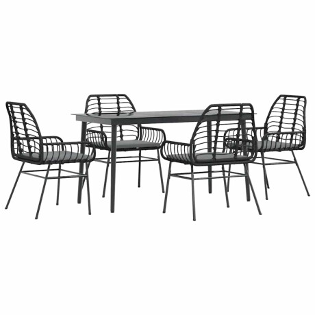 vidaXL 5-delige Tuinset met kussens poly rattan glas zwart afbeelding2 - 1