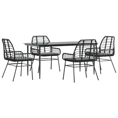 vidaXL 5-delige Tuinset met kussens poly rattan glas zwart afbeelding2 - 1