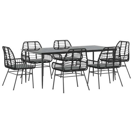 vidaXL 7-delige Tuinset met kussens poly rattan glas zwart afbeelding2 - 1