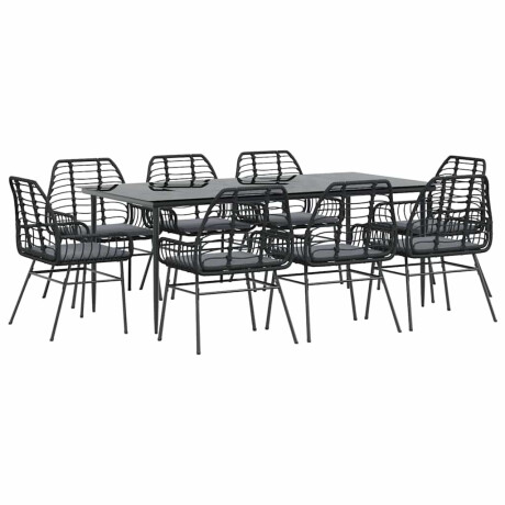 vidaXL 9-delige Tuinset met kussens poly rattan glas zwart afbeelding2 - 1
